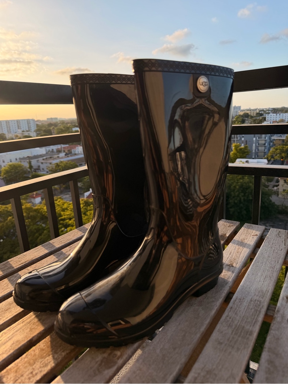 UGG Black Glossy Mid-Calf Rain Boots